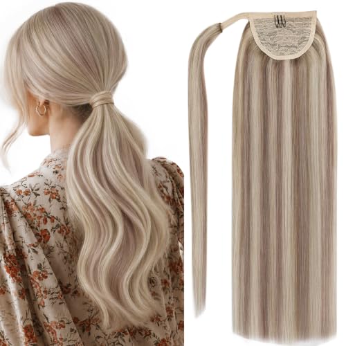 Image of Full Shine Human Hair Pony Tail, Ash Blonde, Flexible Wrap Around Style