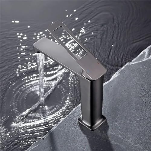 Robinet cascade pour lavabo gris anti-éclaboussures à levier unique - 4