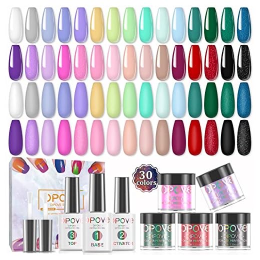 Dip Powder Nail Kit, opove 30 Colors Dip Nail Kit for Starter with Liquids Set, Rainbow Nude Glitter Powder Nail Dipping Kit for DIY Nail Manicure