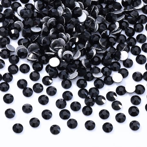 Image of Black Flatback Rhinestones, Glass Rhinestones for Nail Art and Craft, Glue Fix, Loose Crystal Gemstones(Black, SS8, 2880pcs, 2.3-2.5mm)