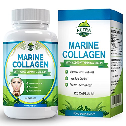 Complexe de Collagène Marin, Complément Anti-Rides Haute Puissance avec de la Niacine et de la Vitamine C. La peau fatiguée gagne en elasticité et semble rajeunie - 120 Capsules
