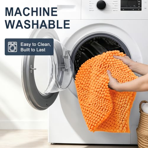 Image of Smiry Thick Chenille Bathroom Runner Rugs 44x24, Extra Absorbent Striped Bath Mat, Machine Washable, Rubber Backing, Long Bath Rugs for Bathroom, Tub & Shower, Home Decor Accessories, Orange