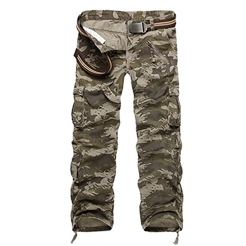 WIIPU Men's Combat Cotton Cargo Army Pants Camo Trousers(J1198)- 32 Yellow Camouflage