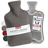 Blumtal Premium Wärmflasche mit Bezug Fleece - Wärmeflasche aus verwendungssicherem Naturkautschuk mit Fleecebezug - auslaufsichere Bettflasche 1,5 L - beruhigend & wärmend - Bettflasche Grau