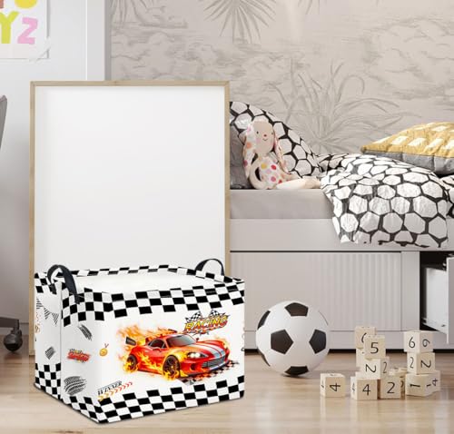 Image of Rectangle Storage Basket with Handles for Kids,Cute Organizer Toy Bin,Gift Basket for Boys and Girls,Room Decor(Race Car)