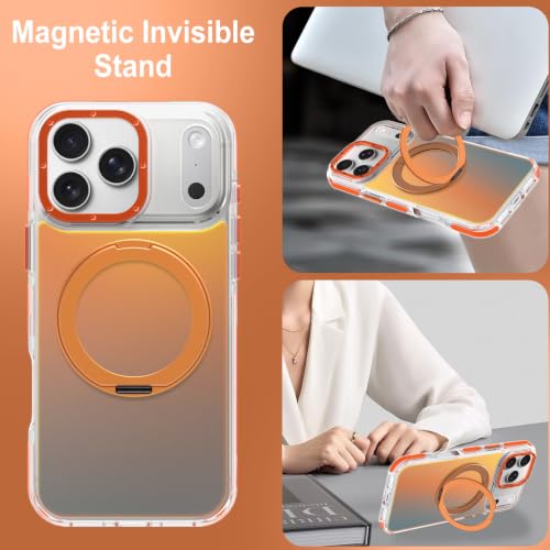 Image of Magnetic for iPhone 17 Pro Case with 360 Stand [Compatible with Magsafe] [Fluorescent Design] [1 Screen Protector] Slim Translucent Matte Case for iPhone 17 Pro 6.3 inch, Orange