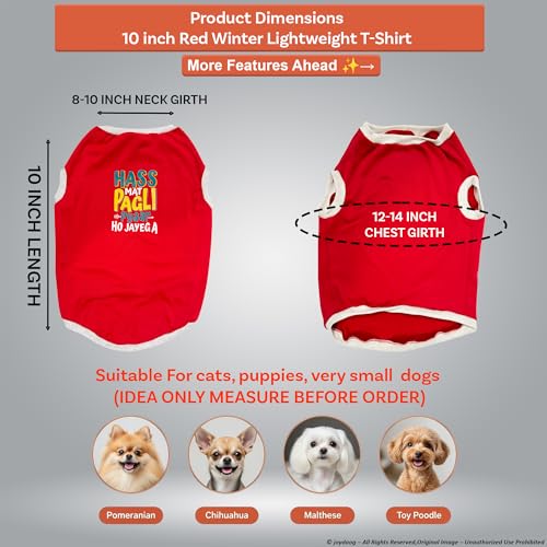 Image of JoyDaog Cozy Dog Winter Coat Red Color 10 Inch (XXS)- inchAttitude Mera Khandani Hai inch Printed Soft Cotton Trendy Apparel for Cat, Kittens, Puppy & Toy Breeds I Indoor & Outdoor
