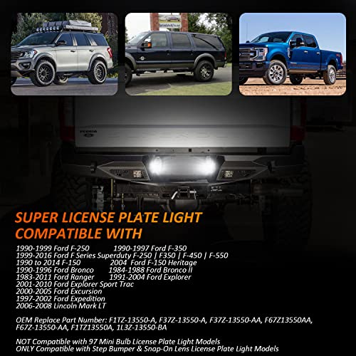 Bestview License Plate Light, Rear Bumper Tag Lamp Housing Assembly Replacement Compatible With Fo-Rd F150 F250 F350 Super Duty Ranger Explorer Bronco Excursion Expedition, 6500K White Tag Light #TOP3