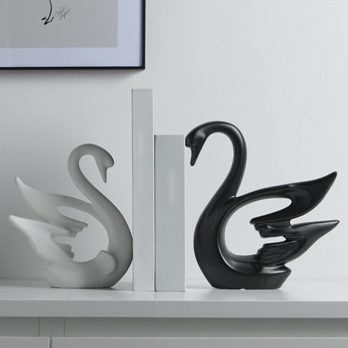 2stücke Teiliges Minimalistisches Schwäne Ornament Elegante Porzellan Figuren Stilvolle Tischdeko für Wohn Büro Langlebige Handgefertigte Dekoartikel