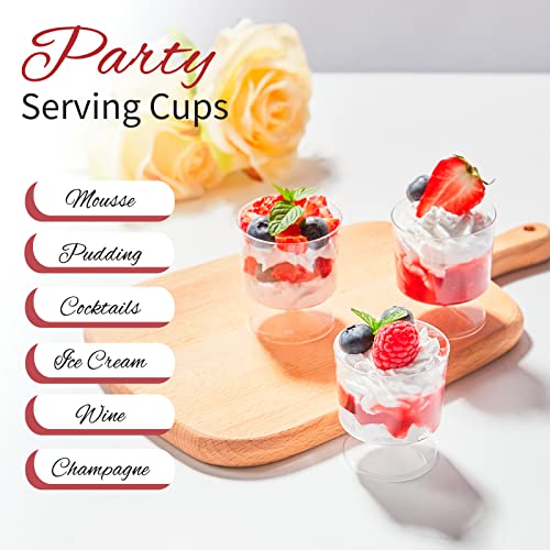 Zezzxu 100 Pack 2 oz Mini Dessert Cups, Disposable Appetizer Cups Mousse Cups Small Plastic Wine Glasses for for Serving Individual Pudding Shots, Cocktail, Trifle - Thumbnail 4