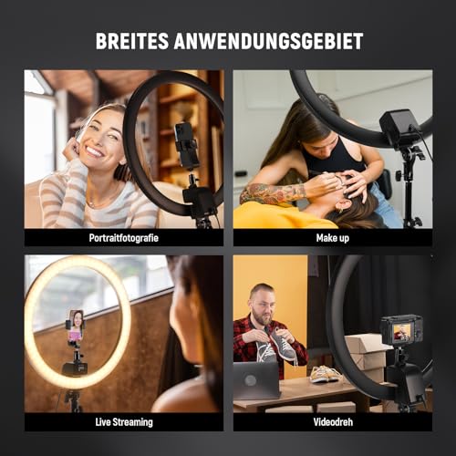 NEEWER Ringlicht SRP18-2,4G 18 Zoll LED mit Ständer und Telefonhalter, 2,4G & Manual Touch Control Professional Ringlicht, 42W 3200-5600K für Tattoo Wimpern Friseur Fotografie Beleuchtung,(Schwarz)