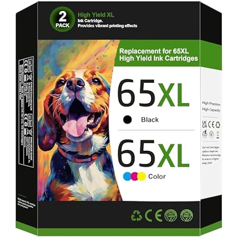 65XL Black/Tri-Color Ink Cartridges (2-Pack) for HP Ink 65 65XL High Yield Work for HP DeskJet 3755, 3772, 3722, 3752, 3700 Series; 2622, 2652, 2600 Series; Envy 5055, 5052, 5014, 5000 Series T0A36AN Cover