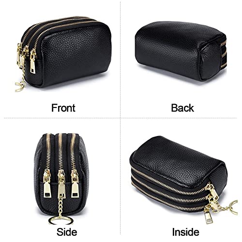 Andy's Orchids Small Wallet, Leather Coin Purse, 3 Zippered Pocket Change Pouch Wallet, Large Capacity Female Purse With Key Ring for Women Men, Short Small Money Bag3