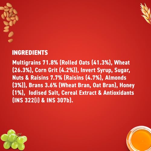 Image of Bagrry's Crunchy Muesli - 750g | 83% Multigrain, Brans, Almonds, Raisins & Honey | 40% Fibre Rich Oats | High Fibre and Protein Breakfast Cereal | No Added Preservatives | Non-GMO Oats | 100% Natural | Trans Fat & Cholesterol Free