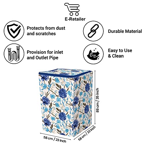 Image of Washing Machine Cover for Top Load 5kg to 7.5kg | Light Weight Dustproof Polyester Cover with Zip Enclosure | Floral Fully Automatic Washer Protector Indoor Outdoor Use- Size 23x23x35 inch