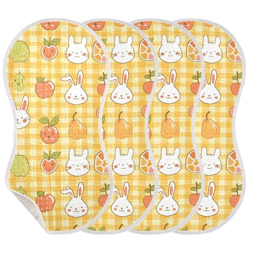 Yellow Checkered Animal Design Cotton Baby Muslin Burp Cloths Easy Care wash rag for Set of 2, 22x11in3