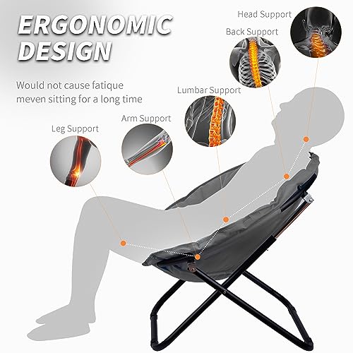 Folding Faux Fur Saucer Chair,Portable Folding Soft Moon Chair for Bedroom, Dorm Rooms, Apartments, Lounging, Garden and Courtyard, Grey - Thumbnail 6