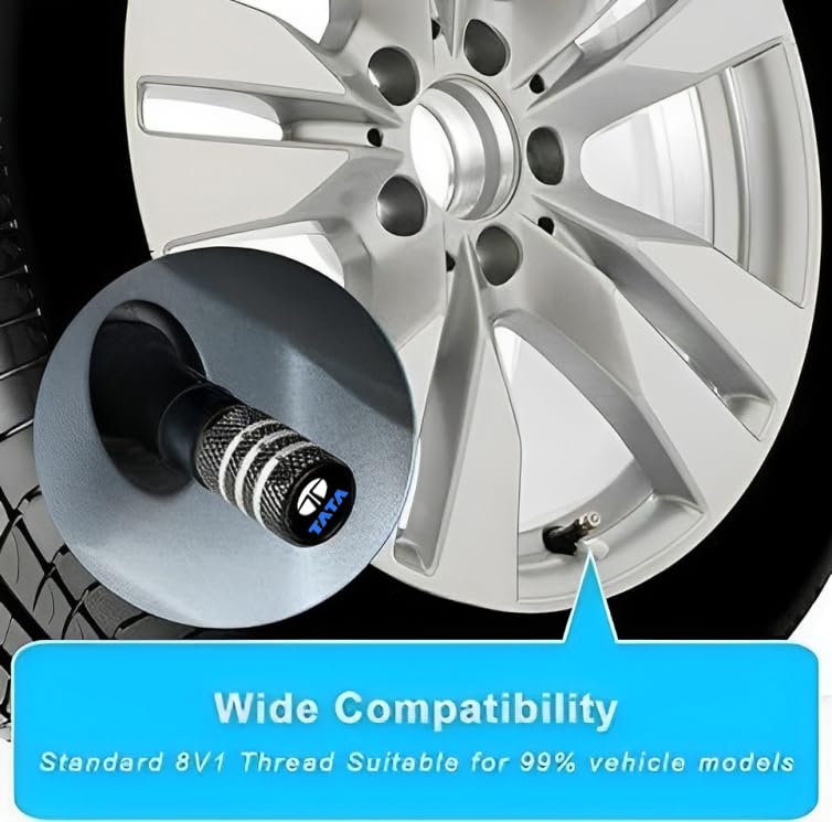 Image of Greenworld Premium Black Chorme Metal Car Tyre Valve Caps Featuring Car Logo Emblems - Durable, Stylish, and Universal Wheel Accessories(TAT-A)