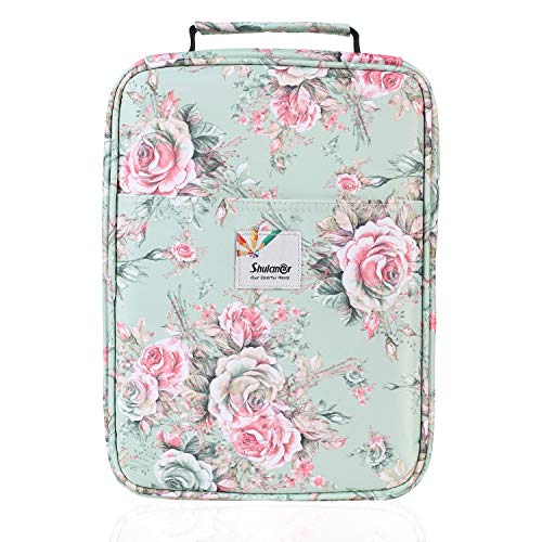 Image of Pencil Case Slot Holds 270 to 274 Colored Pencils or 180 to184 Color Gel Pens with Zipper Closure Large Capacity Nylon Pen Organizer for Artist Green Rose