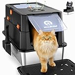 HAPAW Stainless Steel Cat Litter Tray with Lid, Anti-Leakage Enclosed Cat Litter Box, Flip-Top Extra Large Metal Litter Tray with Scoop & Pedal, Non-Sticky, Odor Free, Front & Top Dual Entry (Black)