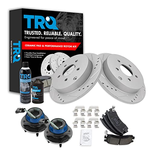 Image of TRQ Rear Wheel Hub Ceramic Brake Pad Performance Rotor Kit Compatible with Buick Chevy