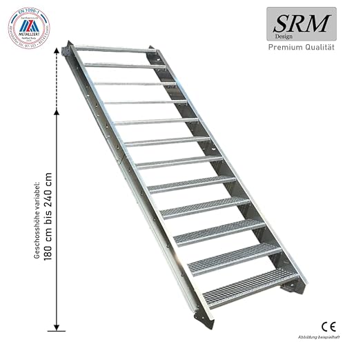 Bautreppe Srm-Design 12 Stufen Stahltreppe 80 cm Breite