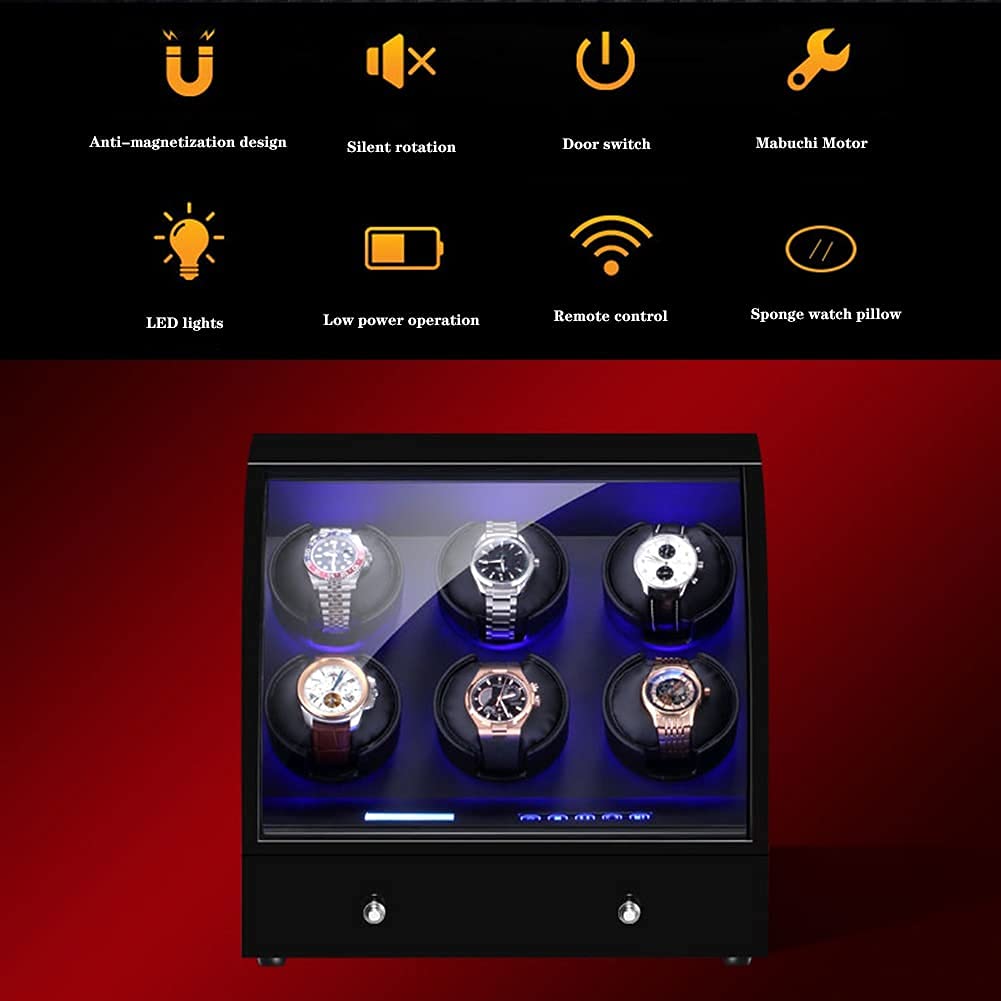 Uhrenbeweger für 4 Automatikuhren mit superleisem Motor, 15 Rotationsmodi, LCD-Display, Touchscreen, LED-Beleuchtung und Fernbedienung.，