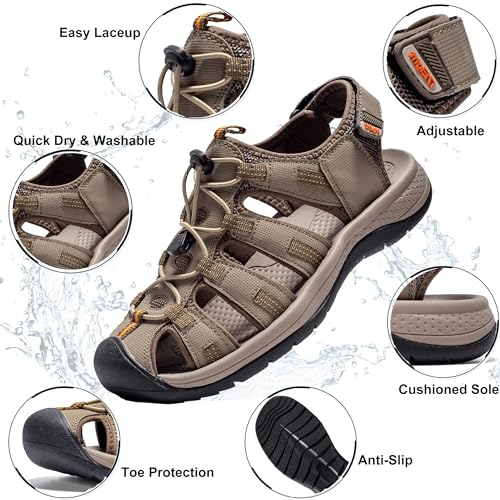 i78 Mens Athletic Hiking Sandals Closed Toe Outdoor Sport Sandals for Trail Beach Walking Waterproof Lightweight Casual3