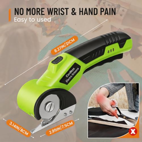 Image of Electric Scissors, Cardboard Cutter, With LED Light, High-Efficiency Brushless Motor, 2000mAh Battery, Tungsten Steel Blade, Suitable for Cloth, Cardboard, Carpet Wire Rope Cutters Green