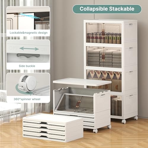 Image of UAMFURI 384QT Lockable Storage Bins with Lids - Stackable Storage Cabinet with Doors and Wheels, Collapsible Plastic Organizer and Containers for Closets, Office, 8 Pack Cubes