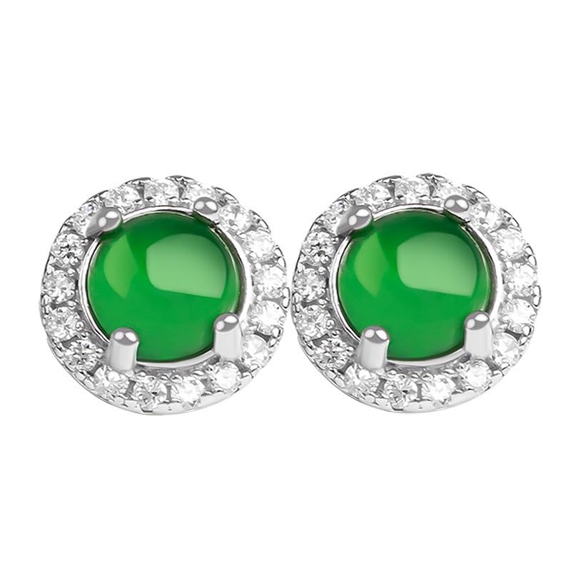 Boucles d'oreilles pierre verte anti-allergie en argent 925 et jade, éclat halo protecteur