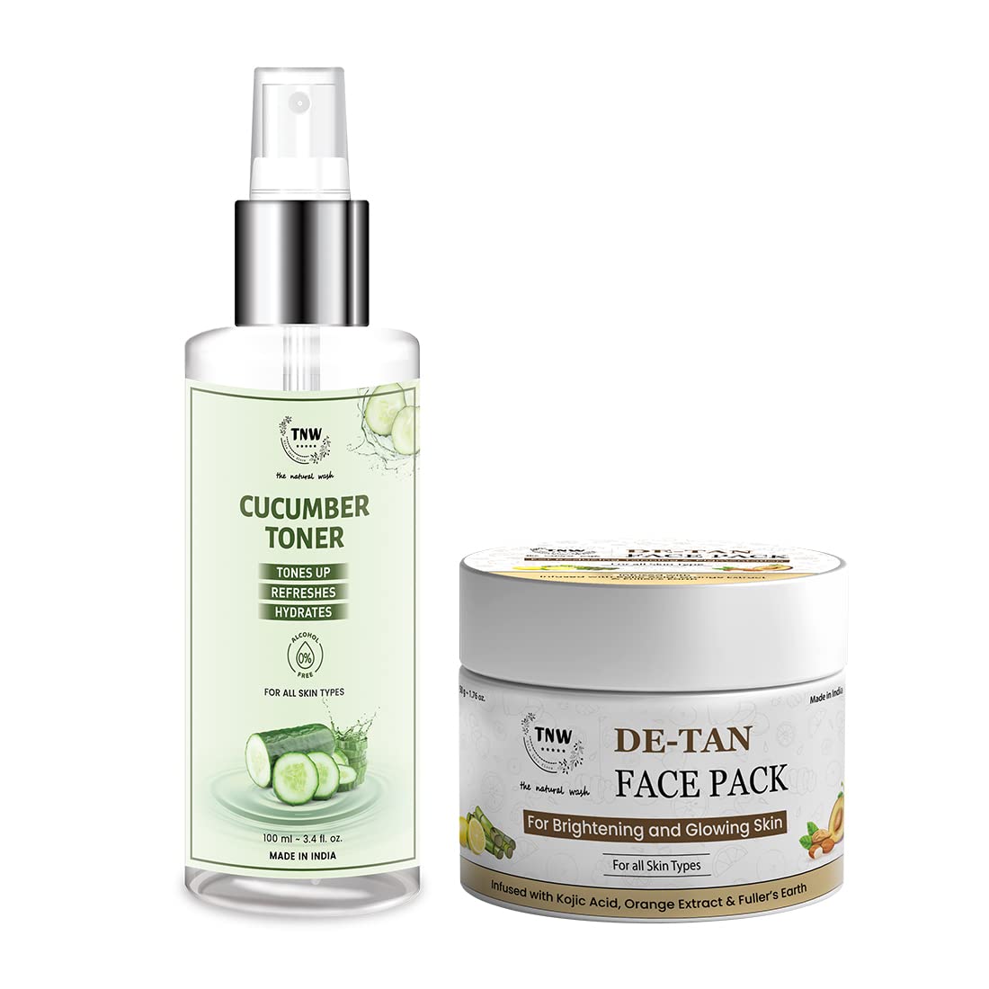 TNW-The Natural Wash De-Tan Face Pack & Cucumber Toner for Glowing & Refreshing Skin | Reduces Tanning & Calms Skin Irritation | With Goodness of Natural Ingredients