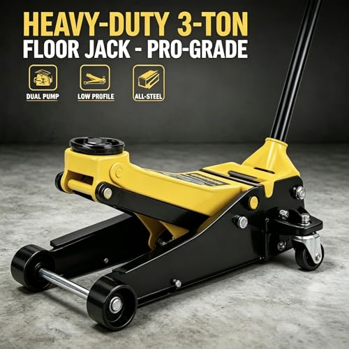 3 Ton Low Profile Floor Jack, Lifting Range 3.35"-19.69"