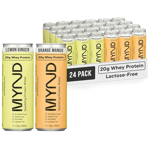 Image of MYND Sparkling Protein Water, Clear Protein Drink - 20g Whey Protein Isolate Per Can, 24 Pack - Lactose Free, Gluten Free, No Added Sugar - Ready-to-Drink Carbonated Protein Drinks - Variety Pack