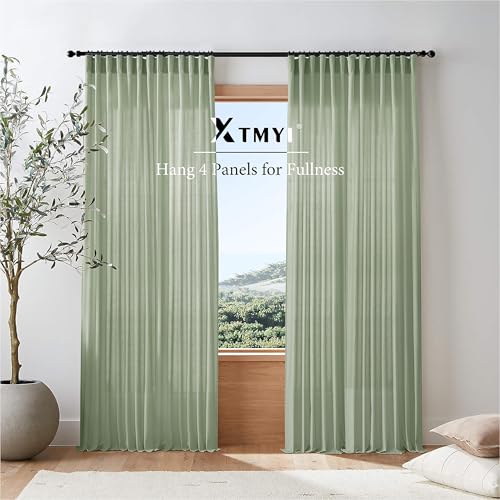 Image of XTMYI Sage Green 90 Inches Long,50 Inches Wide Country Curtains for Living Room,Sheer Linen Curtains for Bedroom