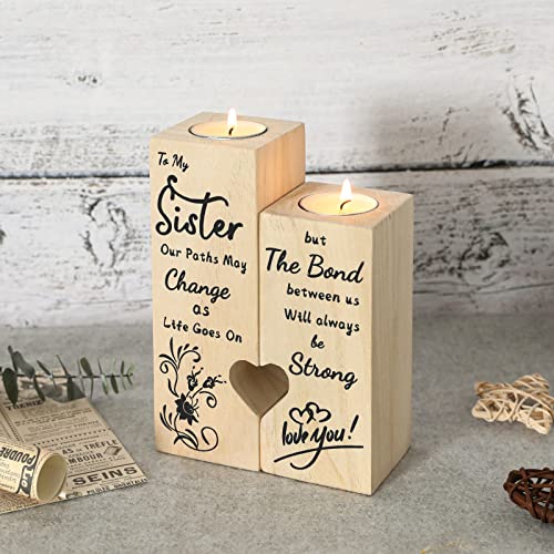 Thank You Gift For Sister, Double-Sided Printing Heart Candlestick Wooden, Friendship Gift For Women, Best Sister Gift Ideas Personalized Custom Candle Holder (6.3 X 4.8 In) Upgrade Larger Size #TOP6