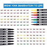 Litlat 72 Colouring Pens Set - Dual Tip Brush & Fineliner Marker Pens with A4 Hardback Bleedproof Artist Pad - Felt Pens for Adults & Kids Colouring Book Calligraphy Drawing Art Supplies drawing set - Image 9