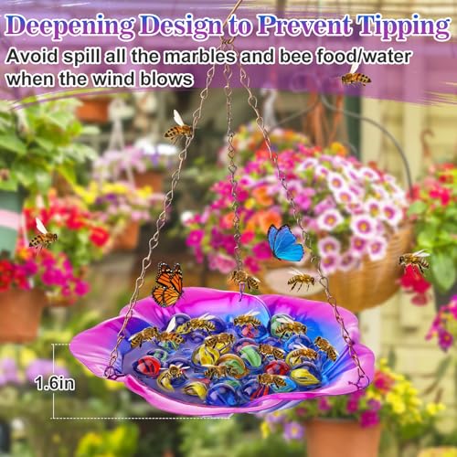 image for Acostop Bee Feeder with Vivid Hibiscus Design - Anti-Rust Iron Bee Wat