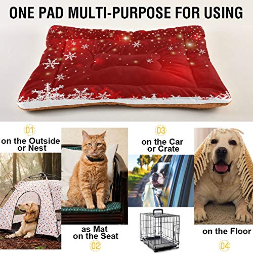 Image of Blueangle Christmas Snowflakes Pet Bed Soft Crate Mat,Washable Dog Crate Bed Cushion Anti-Slip,Pet Mattress for Small Medium Dogs and Cats Kennel Pad, 36x24inch
