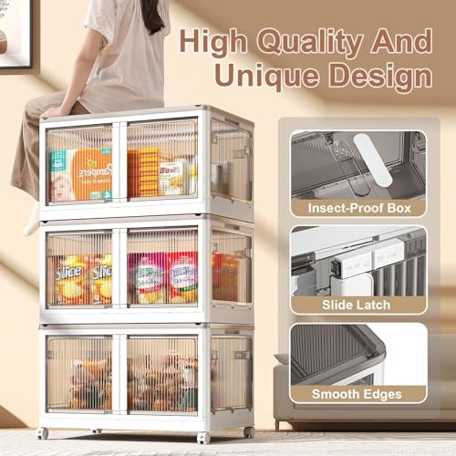 Image of EXVITO 6+2 Door Kids Plastic Wardrobe for Clothes, Foldable Plastic Almirah, Collapsible Wardrobe for Storage, Baby Cupboard for Clothes, Storage Rack for Kids - (Cream, 3 Pack)