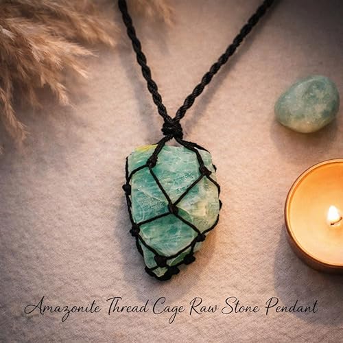 Image of REMEDYWALA Charged Energized Raw Stone Thread Cage Wrapped Pendant | Raw Stone Thread Cage Wrapped Pendant for Women and Men