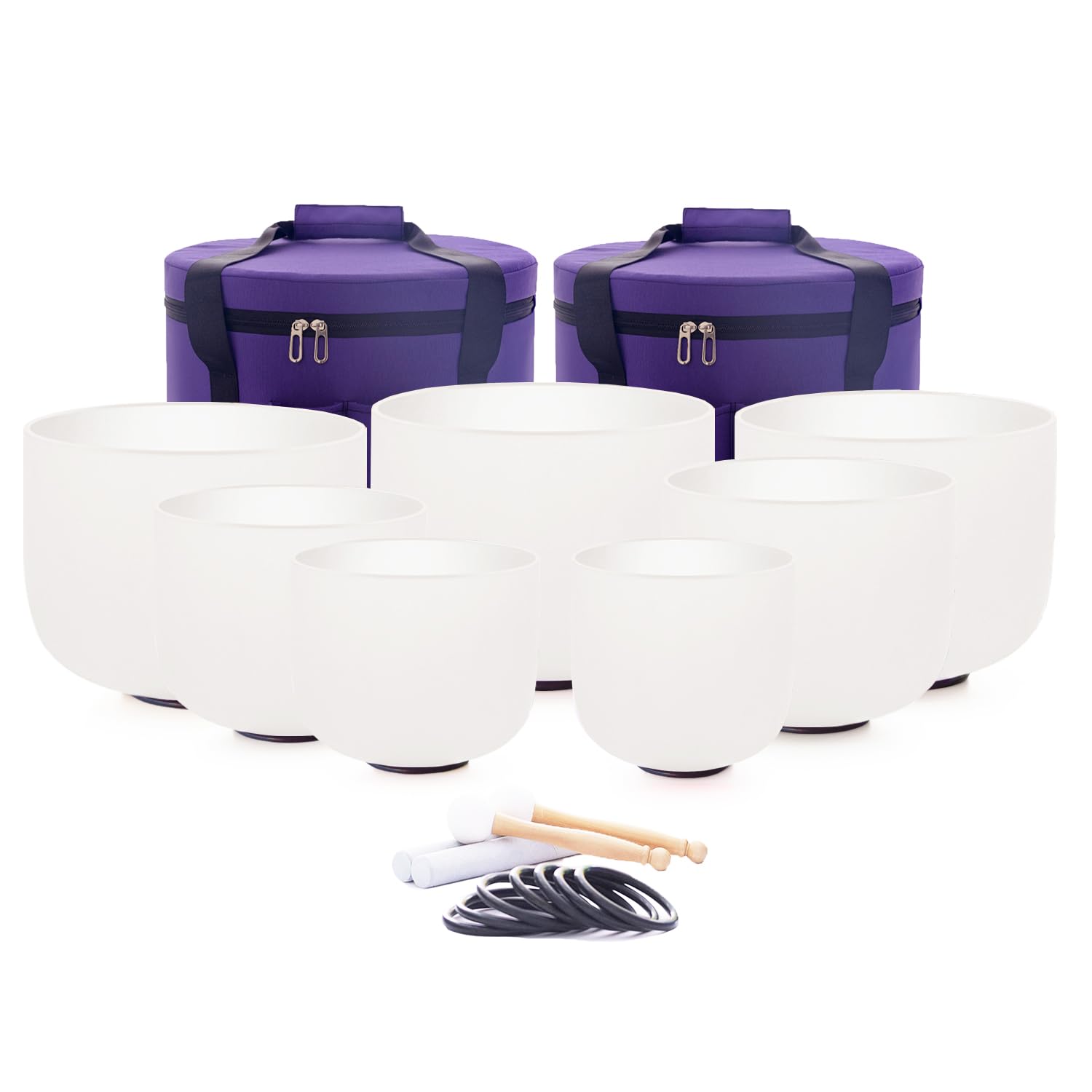 Hye-eun Set di 7 campane tibetane in cristallo da 17-30,5 cm, 432 Hz, per chakra, yoga, meditazione, con custodia resistente