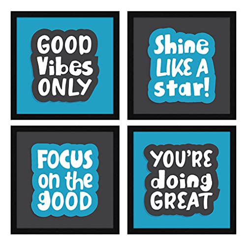 Image of ArtX Paper Motivational Quotes Good Vibes Only Wall Art Painting, Framed Paintings For Home Office Decor 20 X 20 inches, 10.0 X 10.0 each, Multicolor Posters With Frame, Set of 4