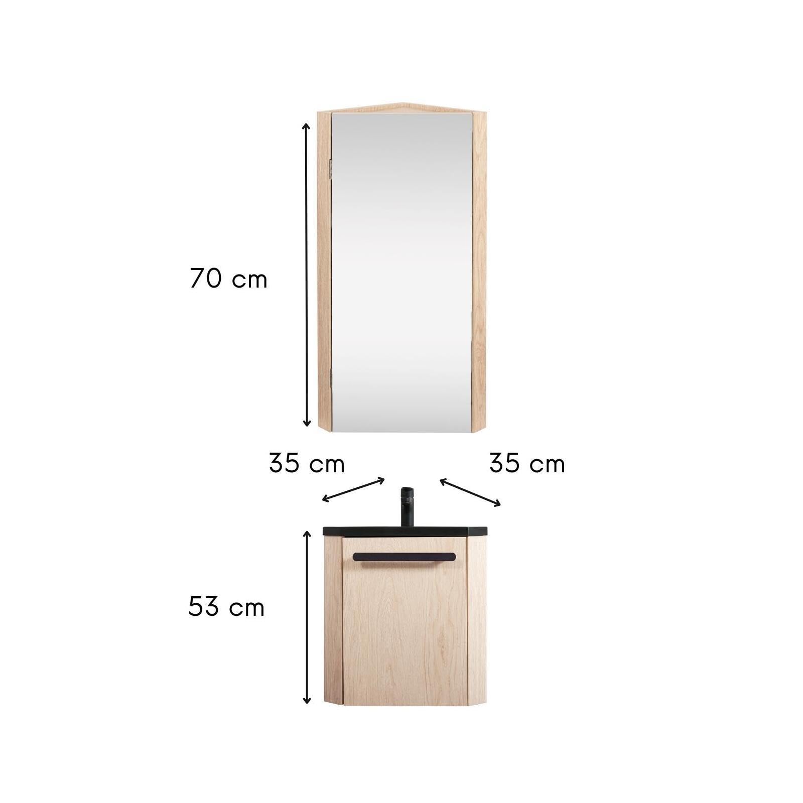 MOB-IN Ensemble Lave-Mains d'angle SKINO Suspendu avec Armoire Miroir