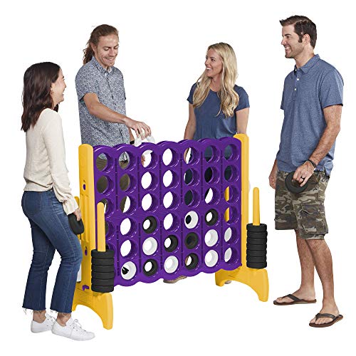 ECR4Kids Jumbo 4-to-Score Giant Game Set - Oversized 4-in-A-Row Fun for Kids, Adults and Families - Indoors/Outdoor Yard Play - 4 Feet Tall - Purple and Gold