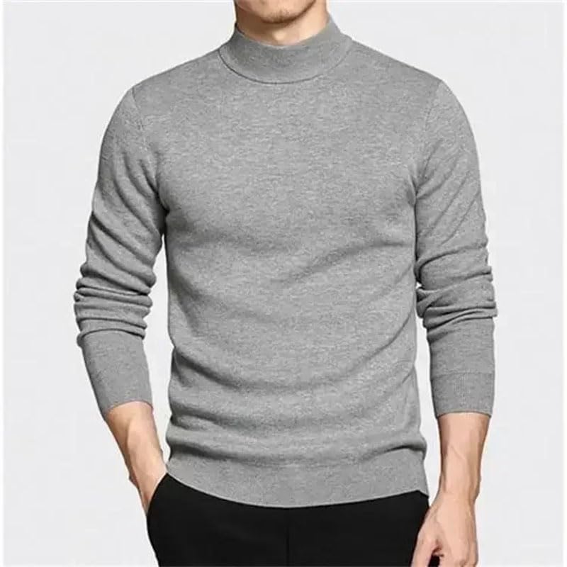 Men's Half-High Neck Solid Long-Sleeved Sweater Casual Knitwear Jumpers3