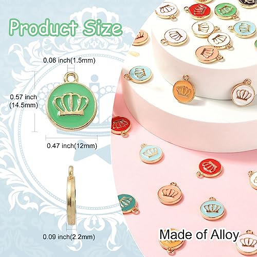 Stiesy 45Pcs 9 Colors Enamel Crown Pattern Round Charms Pendants Colorful Crown Charms Flat Round Crown Dangle Charms for Jewellry Making DIY Crafts - Image 2