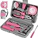 13/24Pcs Household Repair Tool Kit, Durable Hammer and Allen Key Set Multi-Purpose Pink Home Hand Tool Set with Electrical Tape Screwdriver Test Pen Plier Bits (24-Piece Set)