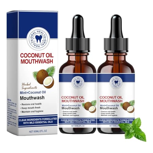 2 Stücke Kokosöl Mundspülung, Bio Kokosnuss-Mundspülung, Kokosöl-Pulling für Zähne, Kokosnussöl Mundwasser ätherisches ö, Frischer Atem & Aufhellende Mundspülung