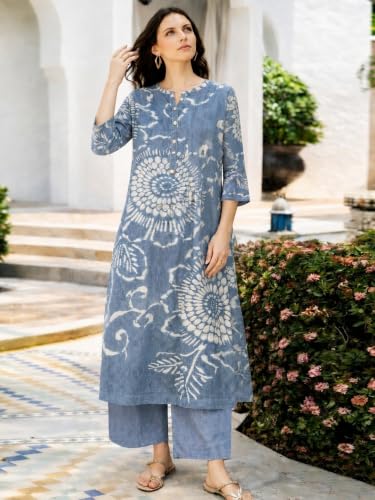 Image of ANNI Designer Kurta Set for Women Erode Rayon Printed | Kurti Set for Woman | Kurta Palazzo 2 Piece Outfit | Band Collar 3 /4 Sleeve A-Line Fit Ethnic Dress Stylish Kurta Sets for Women Clothing